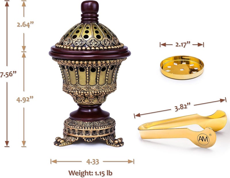 AM Charcoal Incense Cone Burner â€“ Resin & Charcoal Holder | Decorative Mabkhara Style Aroma Diffuser for Home, Office, and Relaxation Spaces (Bronze) - Image 3